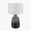Vulcan Textured Volcanic Effect Grey Stoneware Table Lamp Base with Lino 35cm White Self Lined Linen Cylinder Lampshade