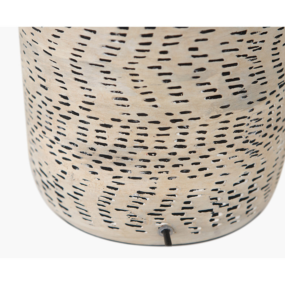 Atouk Textured Natural and Black Stoneware Table Lamp Base with Winston 35cm Taupe Handloom Tapered Lampshade