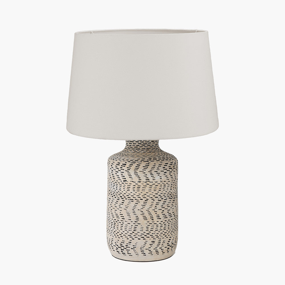 Atouk Textured Natural and Black Stoneware Table Lamp Base with Winston 35cm White Handloom Tapered Lampshade