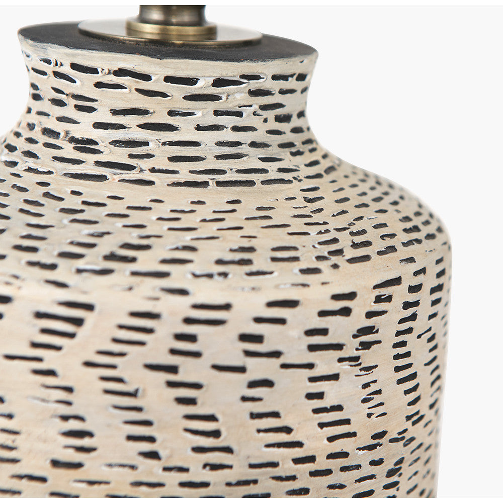 Atouk Textured Natural and Black Stoneware Table Lamp Base with Winston 35cm White Handloom Tapered Lampshade