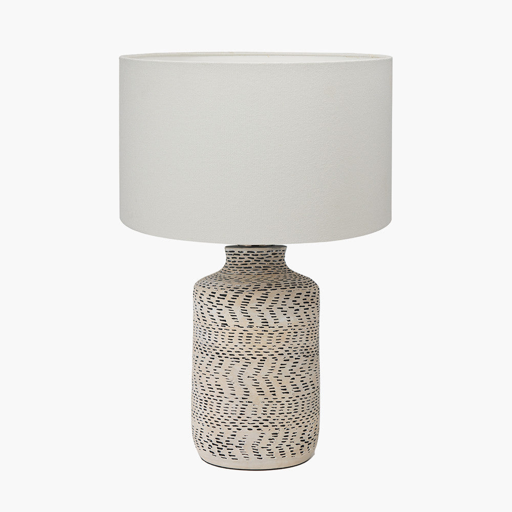 Atouk Textured Natural and Black Stoneware Table Lamp Base with Henry 35cm White Handloom Cylinder Lampshade