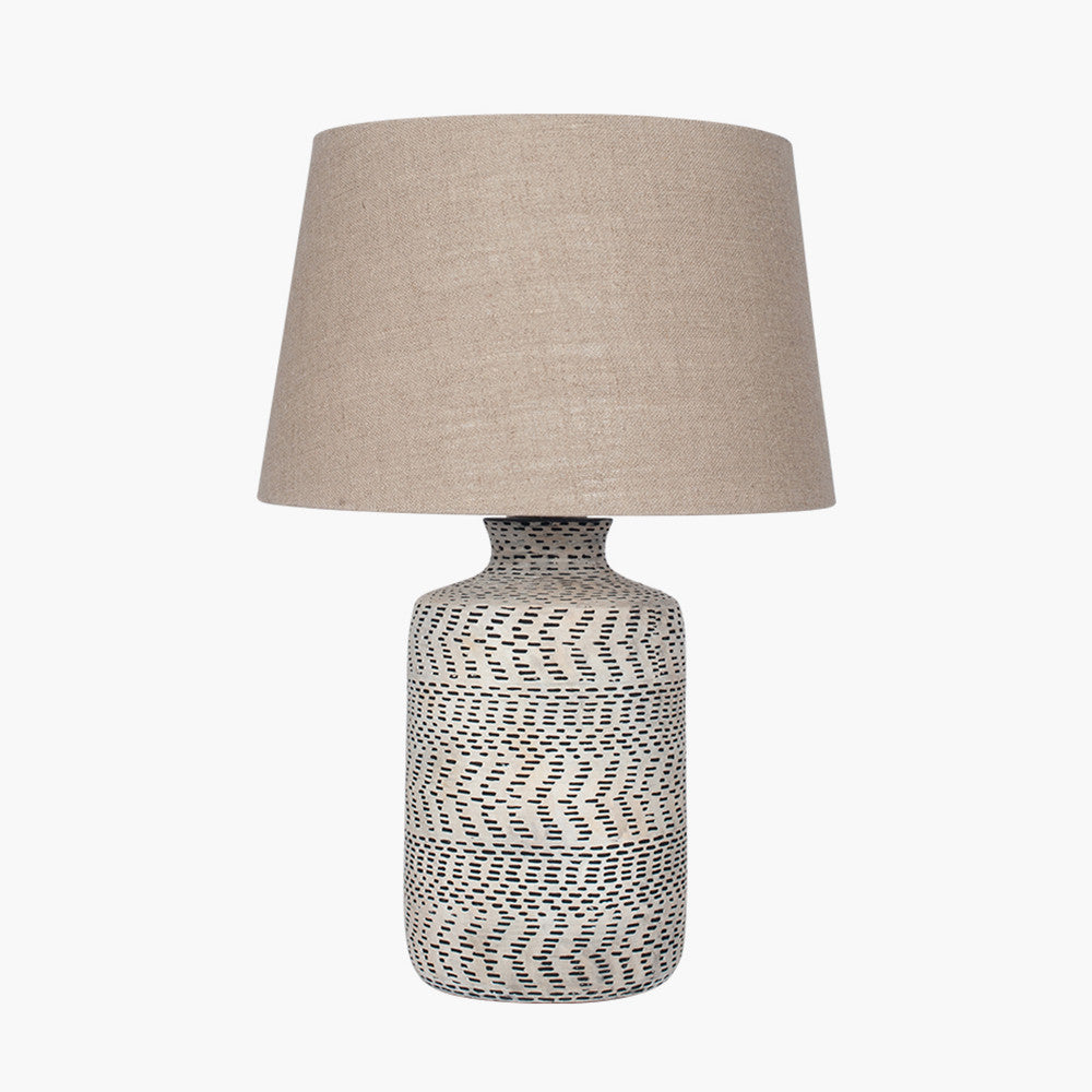 Atouk Textured Natural and Black Stoneware Table Lamp Base with Milos 35cm Natural Linen Tapered Lampshade