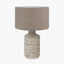 Atouk Textured Natural and Black Stoneware Table Lamp Base with Edward 35cm Natural Linen Cylinder Lampshade