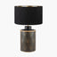 Deco Black Geo Art Deco Hand Painted Table Lamp Base with Stellan 40cm Black Slubbed Silk Mix Gold Lined Cylinder Lampshade