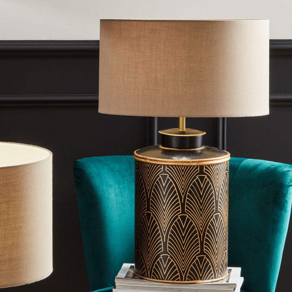 Deco Black Geo Art Deco Hand Painted Table Lamp - Base Only