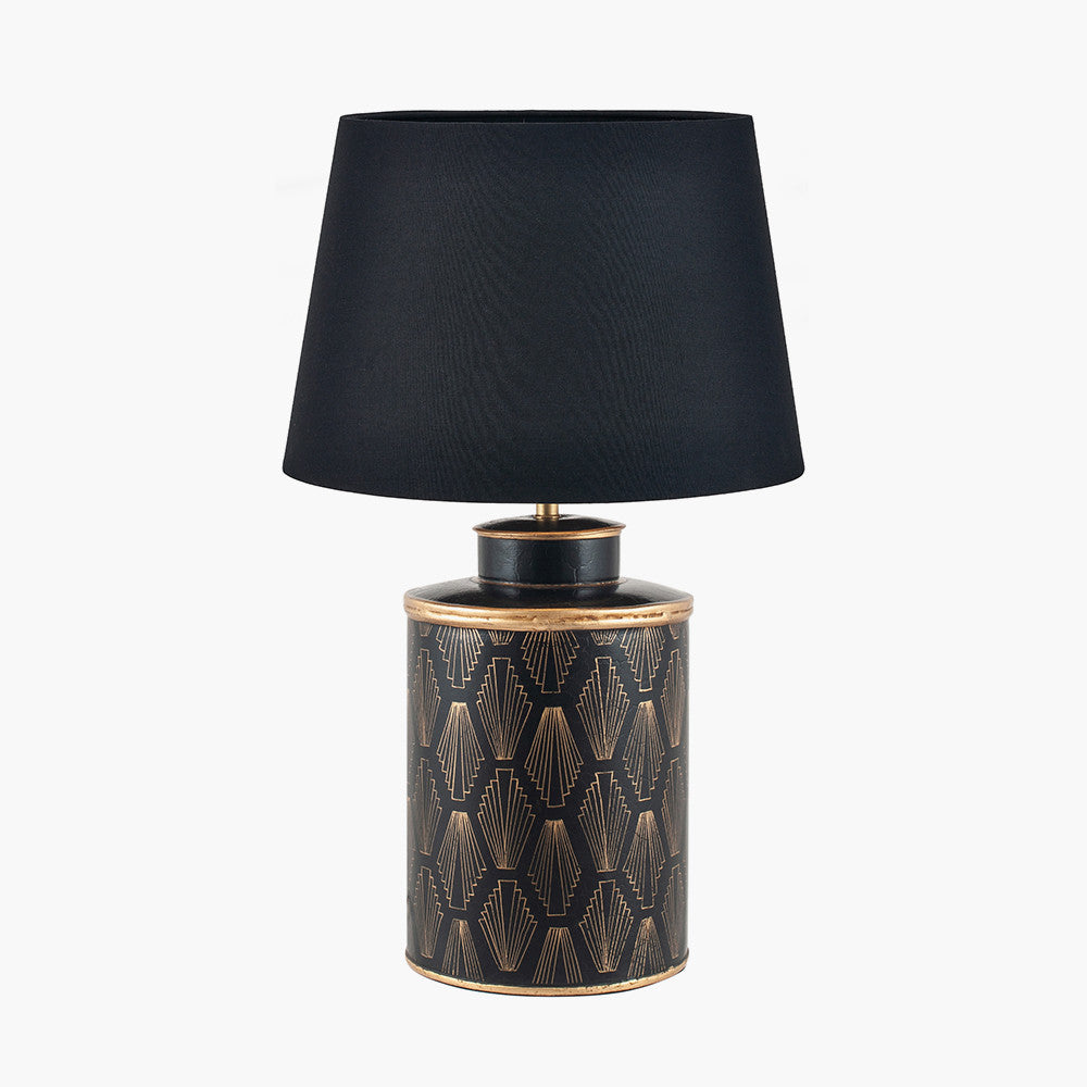 Chrysler Black Art Deco Hand Painted Table Lamp Base with Adelaide 40cm Black Tapered Cotton Mix Lampshade