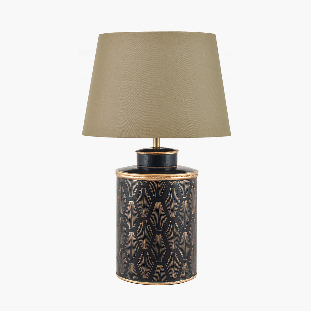 Chrysler Black Art Deco Hand Painted Table Lamp Base with Adelaide 40cm Taupe Tapered Cotton Mix Lampshade
