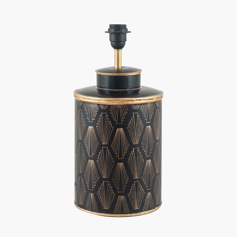 Chrysler Black Art Deco Hand Painted Table Lamp Base with Harry 35cm Black Cotton Mix Cylinder Lampshade