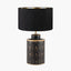 Chrysler Black Art Deco Hand Painted Table Lamp Base with Stellan 35cm Black Slubbed Silk Mix Gold Lined Cylinder Lampshade