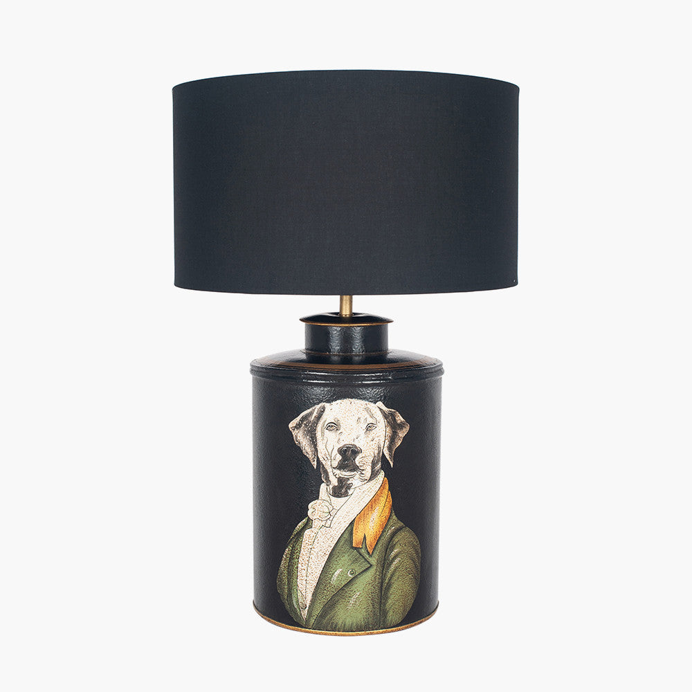 Pointer Black Hand Painted Dog Table Lamp Base with Harry 40cm Black Cotton Mix Cylinder Lampshade