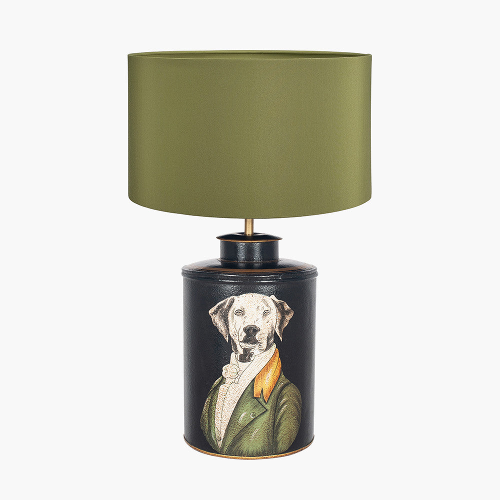 Pointer Black Hand Painted Dog Table Lamp Base with Harry 40cm Sage Cotton Mix Cylinder Lampshade