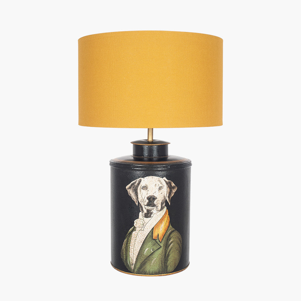 Pointer Black Hand Painted Dog Table Lamp Base with Henry 40cm Mustard Handloom Cylinder Lampshade