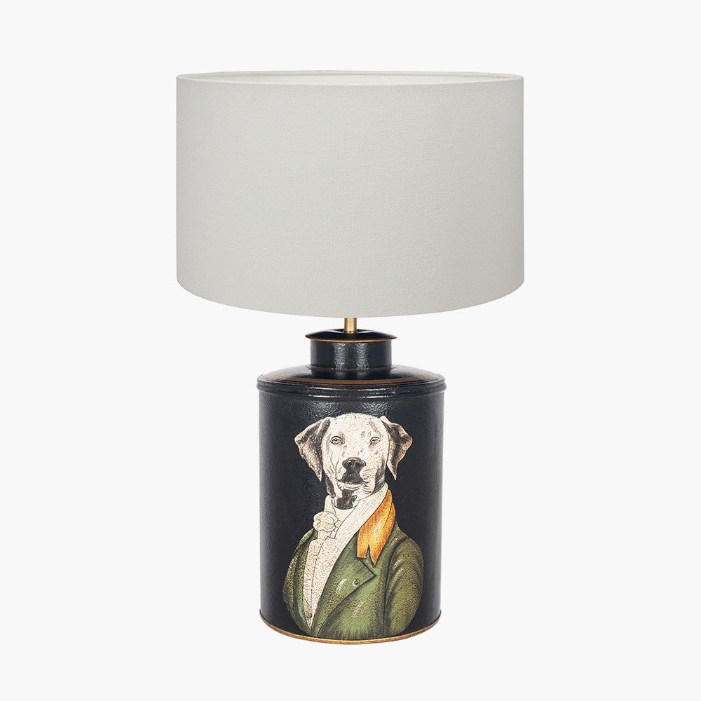 Pointer Black Hand Painted Dog Table Lamp Base with Henry 40cm White Handloom Cylinder Lampshade