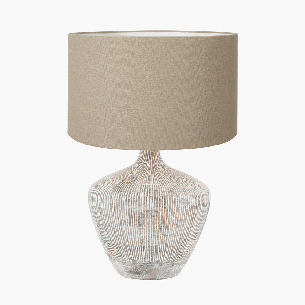 Manaia White Wash Textured Wood Table Lamp Base with Henry 35cm Taupe Handloom Cylinder Lampshade