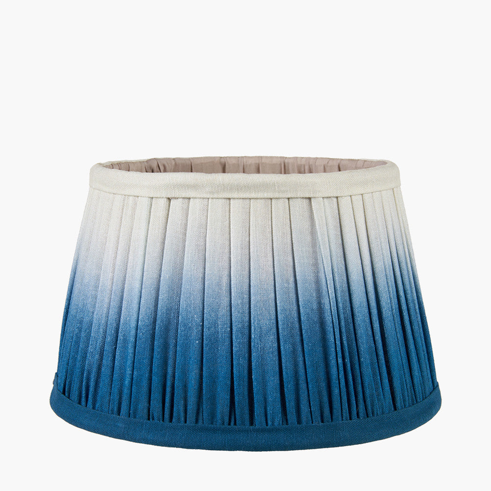 Manaia White Wash Textured Wood Table Lamp Base with Scallop 35cm Blue Ombre Soft Pleated Tapered Lampshade
