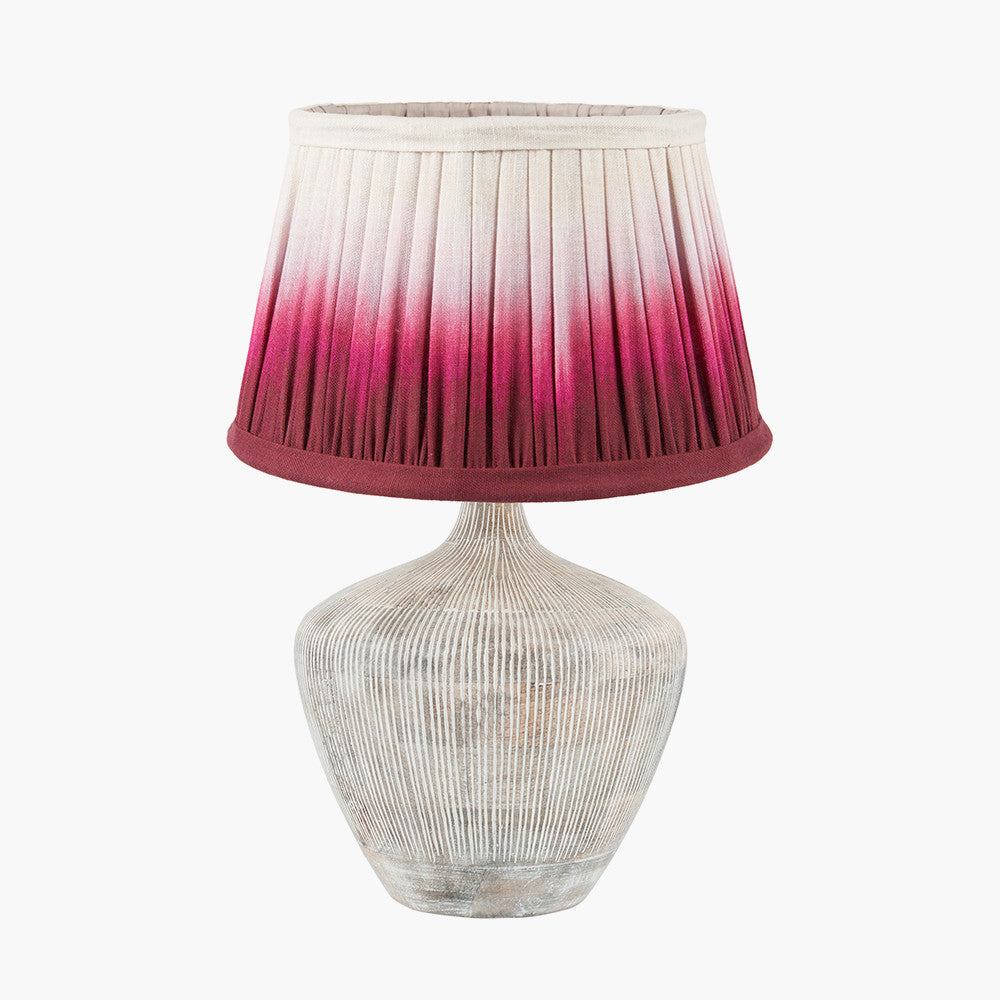 Manaia White Wash Textured Wood Table Lamp Base with Scallop 35cm Scallop 35cm Red Ombre Soft Pleated Tapered Lampshade