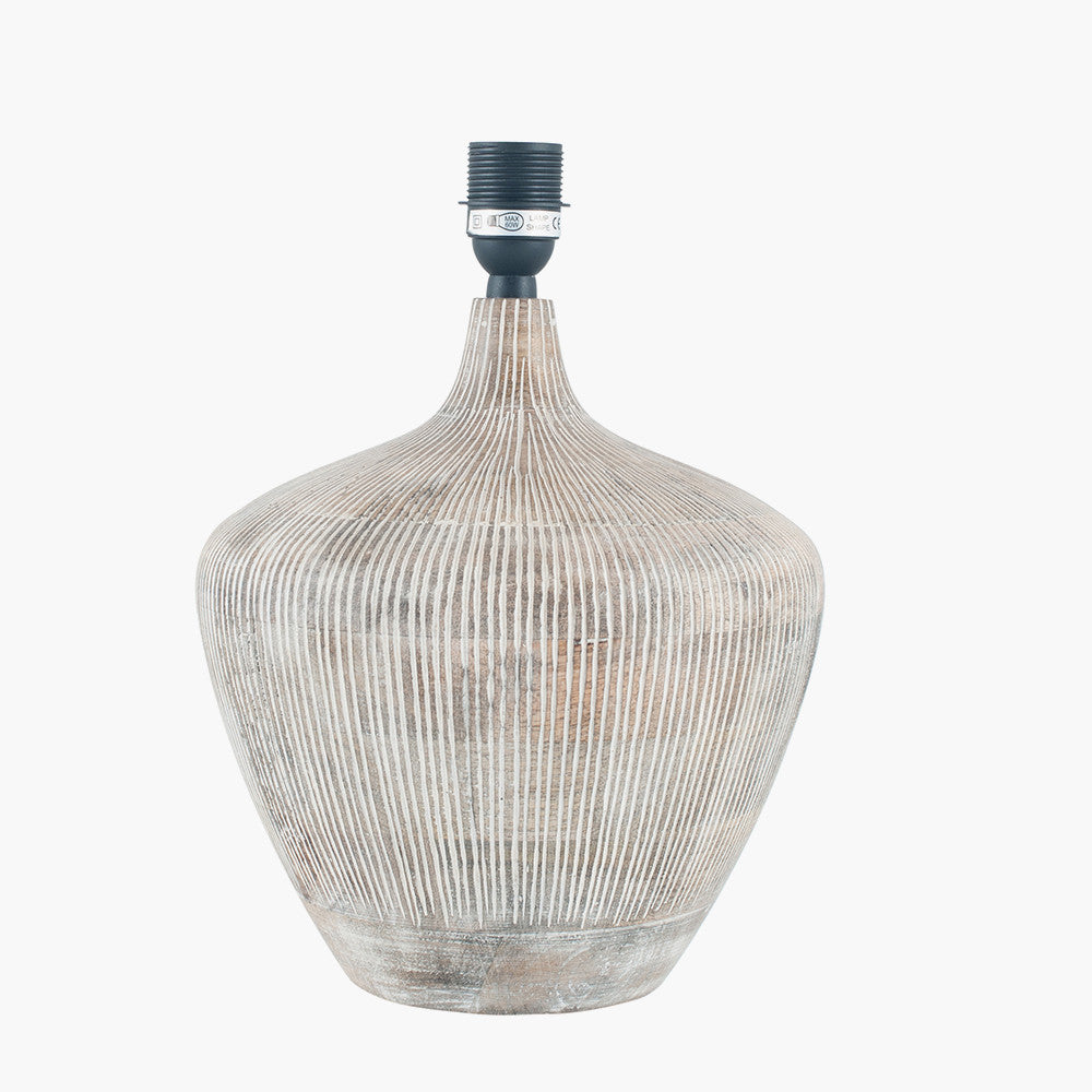 Manaia White Wash Textured Wood Table Lamp Base with Scallop 35cm Taupe Ombre Soft Pleated Tapered Lampshade