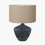 Manaia Antique Black Textured Wood Table Lamp Base with Henry 35cm Taupe Handloom Cylinder Lampshade