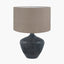 Manaia Antique Black Textured Wood Table Lamp Base with Edward 35cm Natural Linen Cylinder Lampshade