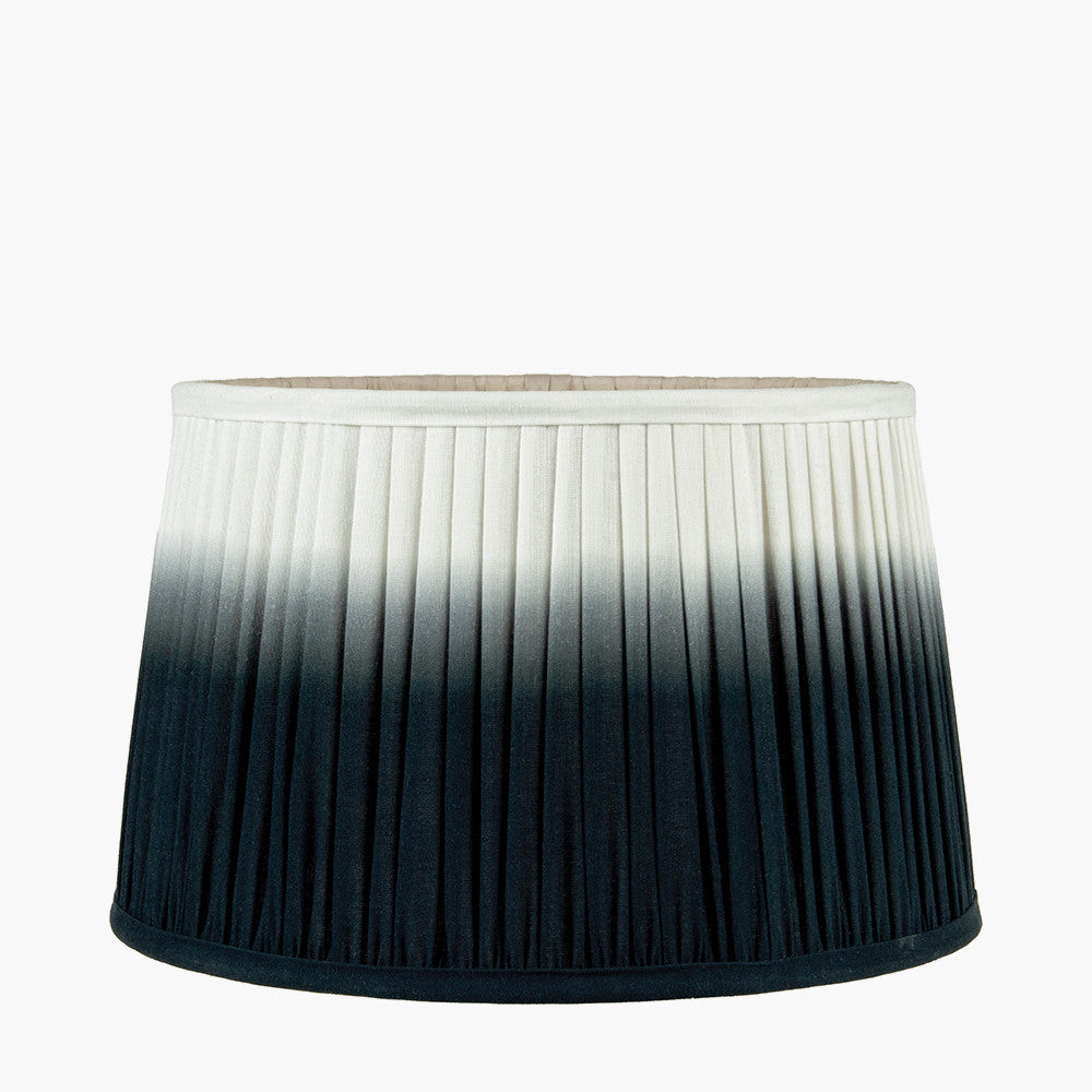 Manaia Antique Black Textured Wood Table Lamp Base with Scallop 35cm Black Ombre Soft Pleated Tapered Shade