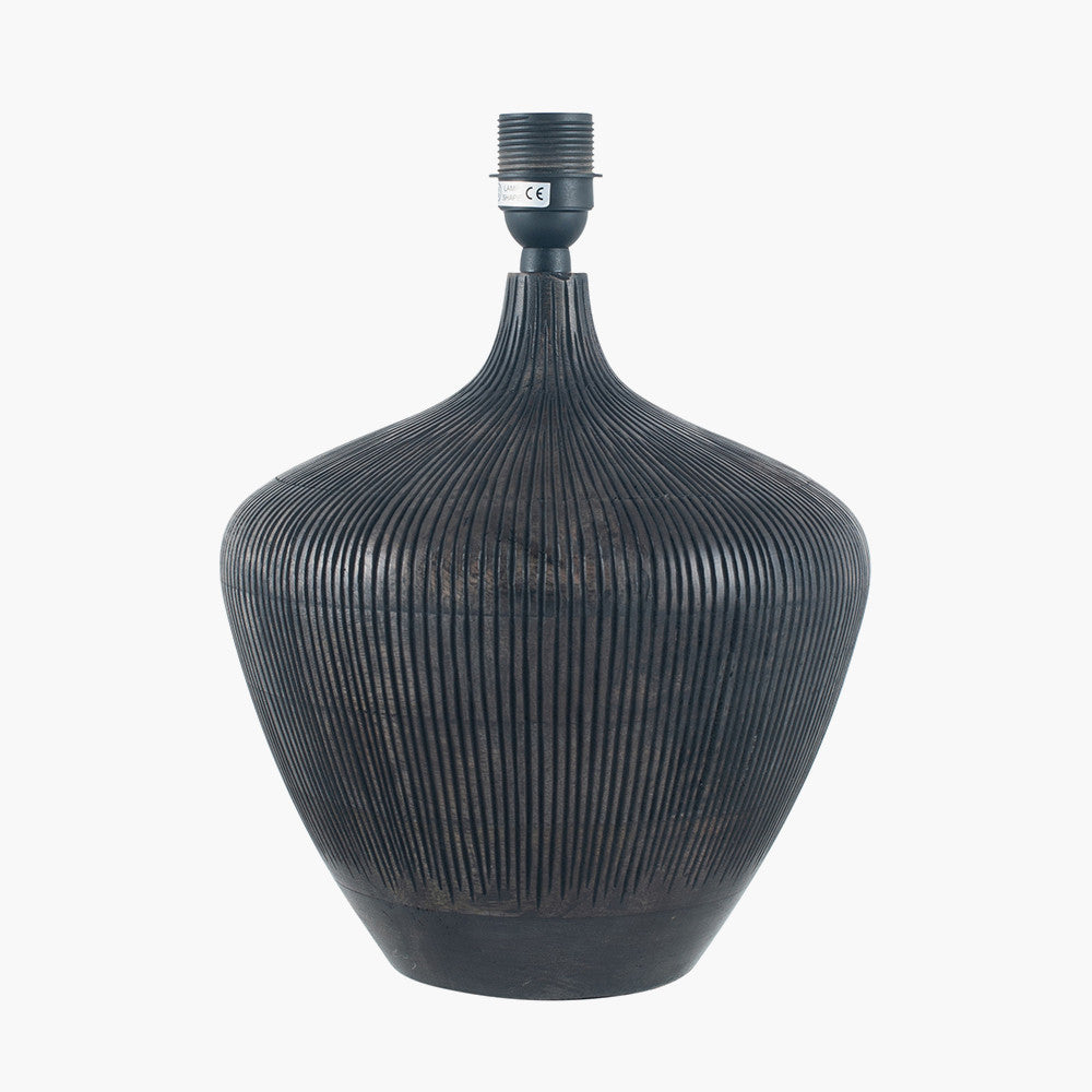 Manaia Antique Black Textured Wood Table Lamp Base with Scallop 35cm Blue Ombre Soft Pleated Tapered Lampshade