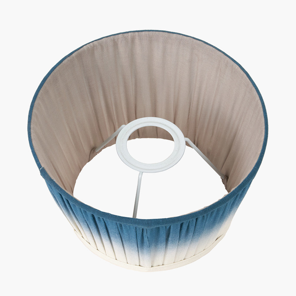 Manaia Antique Black Textured Wood Table Lamp Base with Scallop 35cm Blue Ombre Soft Pleated Tapered Lampshade