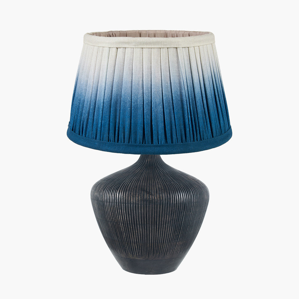 Manaia Antique Black Textured Wood Table Lamp Base with Scallop 35cm Blue Ombre Soft Pleated Tapered Lampshade
