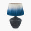 Manaia Antique Black Textured Wood Table Lamp Base with Scallop 35cm Blue Ombre Soft Pleated Tapered Lampshade