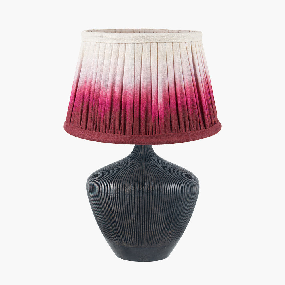 Manaia Antique Black Textured Wood Table Lamp Base with Scallop 35cm Scallop 35cm Red Ombre Soft Pleated Tapered Lampshade