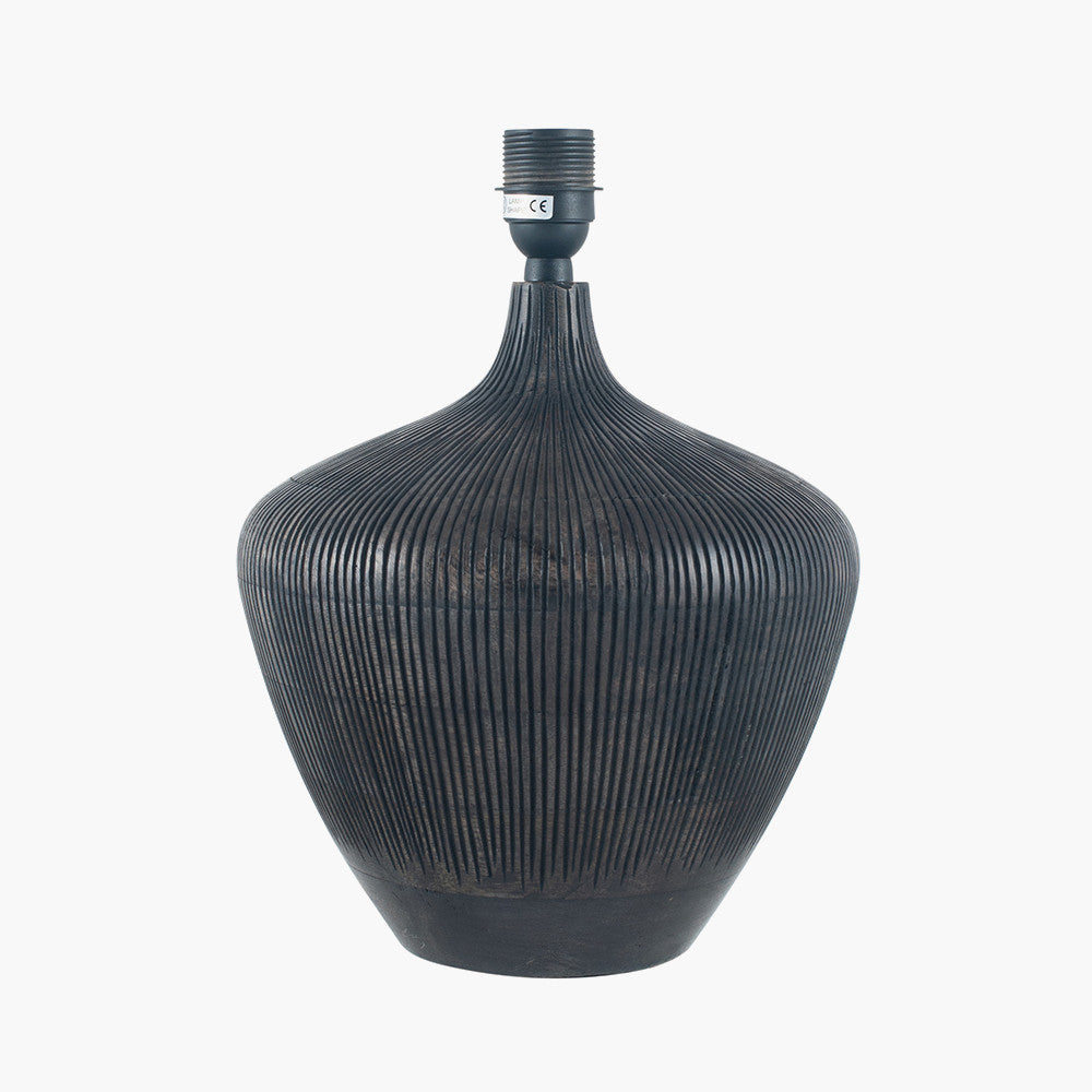 Manaia Antique Black Textured Wood Table Lamp Base with Scallop 35cm Taupe Ombre Soft Pleated Tapered Lampshade
