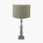Alia Grey Wash Turned Mango Wood Table Lamp Base with Edward 40cm Pistachio Green Linen Cylinder Lampshade