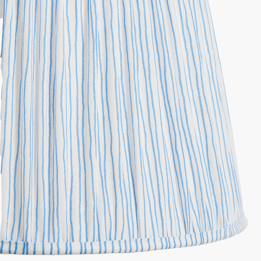 Alia Grey Wash Turned Mango Wood Table Lamp Base with Thiago 45cm Ocean Blue Stripe Mushroom Pleat Tapered Lampshade