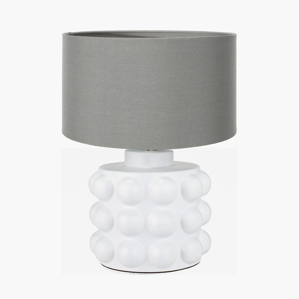 Kari Circle Pattern Ceramic Table Lamp Base with Harry 40cm Steel Grey Cotton Mix Cylinder Lampshade