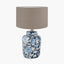 Fleur Blue Floral Ceramic Table Lamp Base with Edward 30cm Natural Linen Cylinder Lampshade