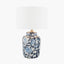 Fleur Blue Floral Ceramic Table Lamp with Lino 25cm White Self Lined Linen Cylinder Lampshade