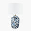Fleur Blue Floral Ceramic Table Lamp with Lino 25cm White Self Lined Linen Cylinder Lampshade