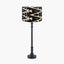 Rhode Matt Black Stick Metal Table Lamp Base with Lars 30cm Black Ikat Patterned Cylinder Lampshade