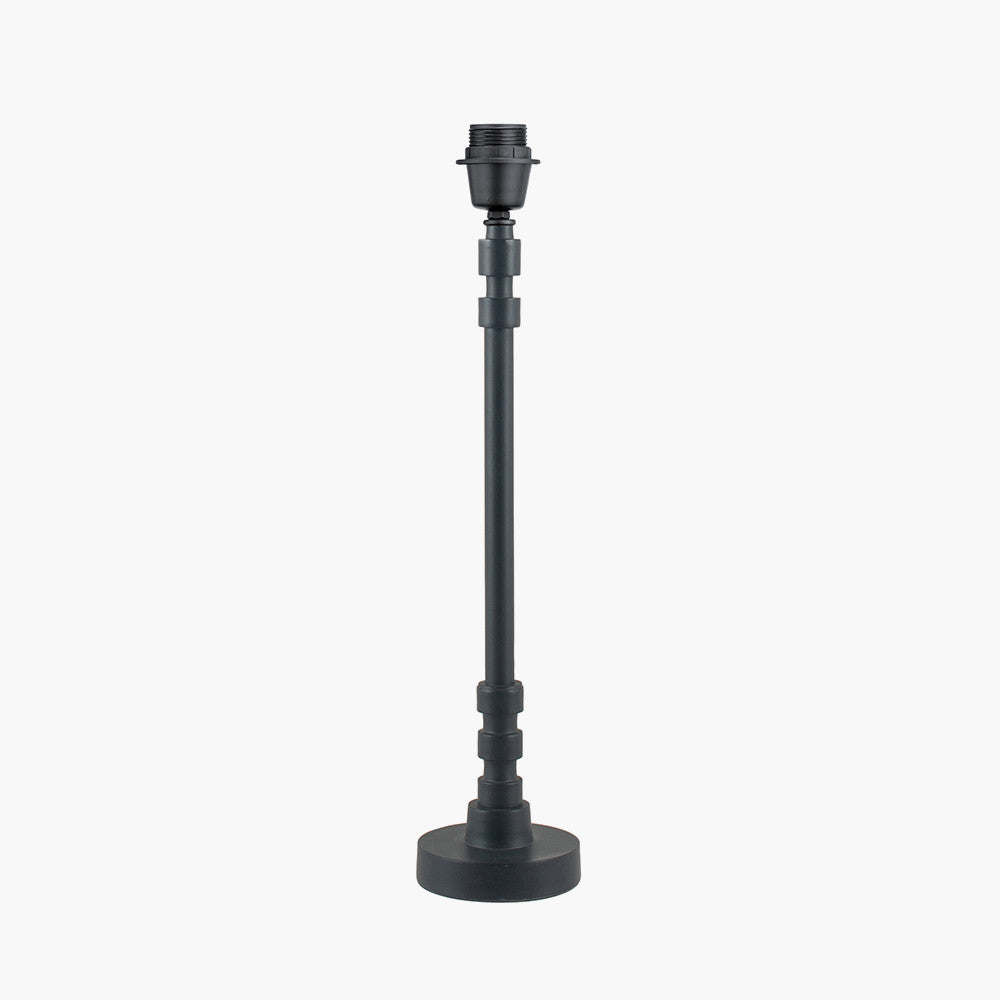 Rhode Matt Black Stick Metal Table Lamp Base with Lars 30cm Black Ikat Patterned Cylinder Lampshade