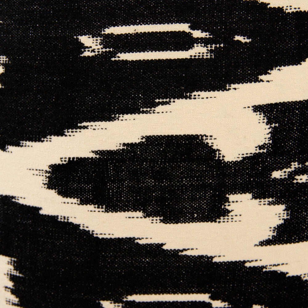 Rhode Matt Black Stick Metal Table Lamp Base with Lars 30cm Black Ikat Patterned Cylinder Lampshade
