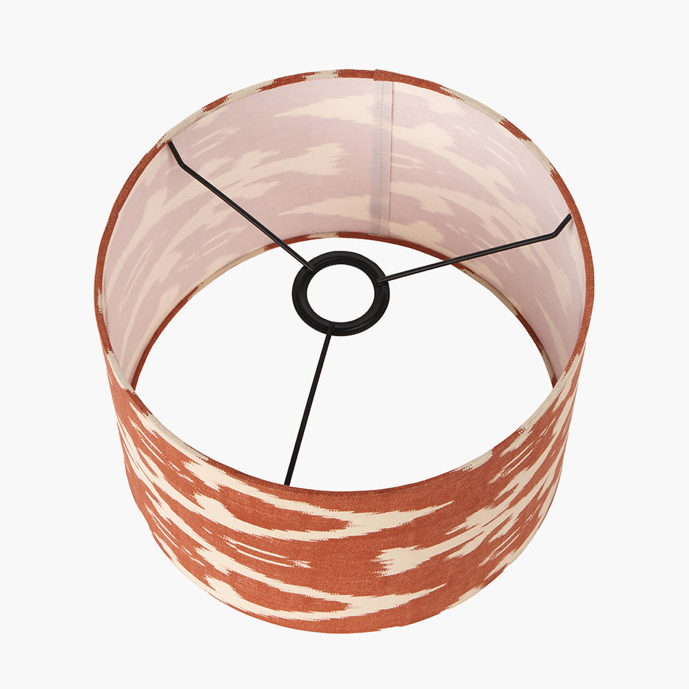 Rhode Matt Black Stick Metal Table Lamp Base with Lars 30cm Cinnamon Ikat Patterned Cylinder Lampshade