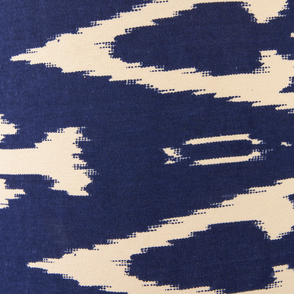 Rhode Matt Black Stick Metal Table Lamp Base with Lars 30cm Ocean Blue Ikat Patterned Cylinder Lampshade