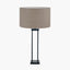 Langston Matt Black Metal Column Table Lamp Base with Edward 40cm Natural Linen Cylinder Lampshade