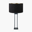 Langston Matt Black Metal Column Table Lamp Base with Stellan 40cm Black Slubbed Silk Mix Gold Lined Cylinder Lampshade