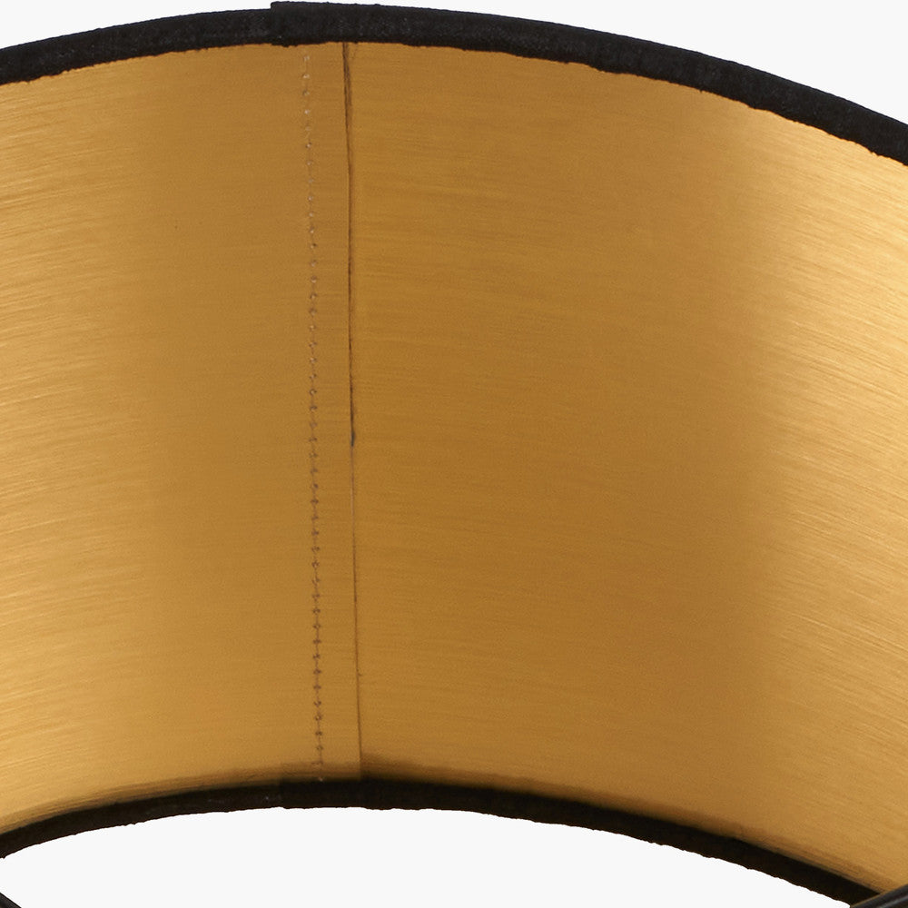 Langston Matt Black Metal Column Table Lamp Base with Stellan 40cm Black Slubbed Silk Mix Gold Lined Cylinder Lampshade