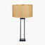 Langston Matt Black Metal Column Table Lamp Base with Stellan 40cm Gold Slubbed Silk Mix Gold Lined Cylinder Lampshade