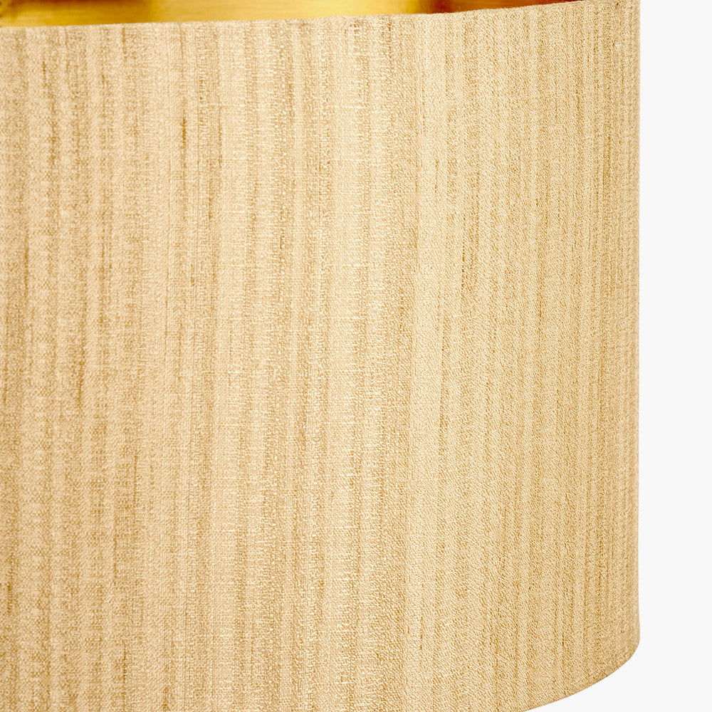 Langston Matt Black Metal Column Table Lamp Base with Stellan 40cm Gold Slubbed Silk Mix Gold Lined Cylinder Lampshade