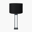 Langston Matt Black Metal Column Table Lamp Base with Lino 40cm Black Self Lined Linen Cylinder Lampshade