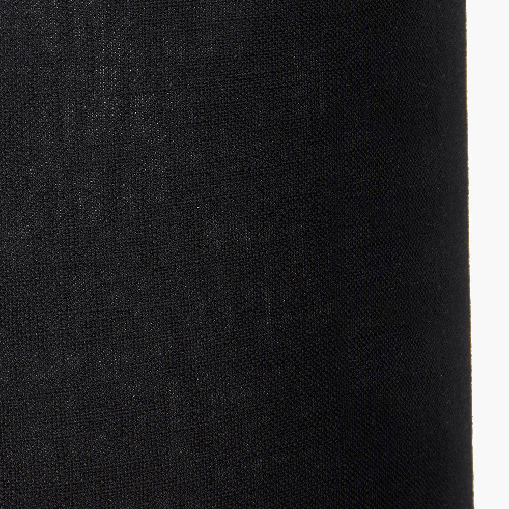 Langston Matt Black Metal Column Table Lamp Base with Lino 40cm Black Self Lined Linen Cylinder Lampshade
