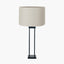 Langston Matt Black Metal Column Table Lamp Base with Lino 40cm Grey Self Lined Linen Cylinder Lampshade