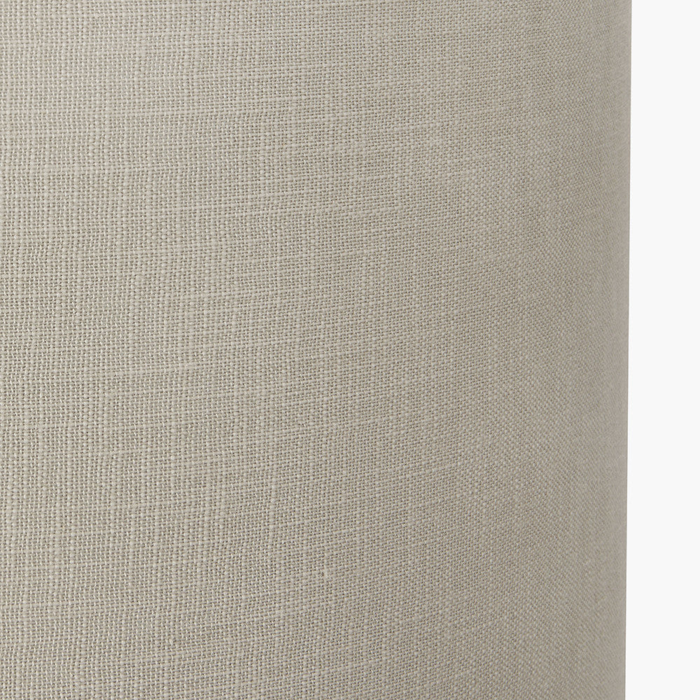 Langston Matt Black Metal Column Table Lamp Base with Lino 40cm Grey Self Lined Linen Cylinder Lampshade